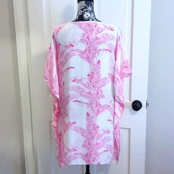 💗Buddy Love💗 - Pink/White Palm Leaf Pixie Cover-Up Dress - Picture 2 of 14